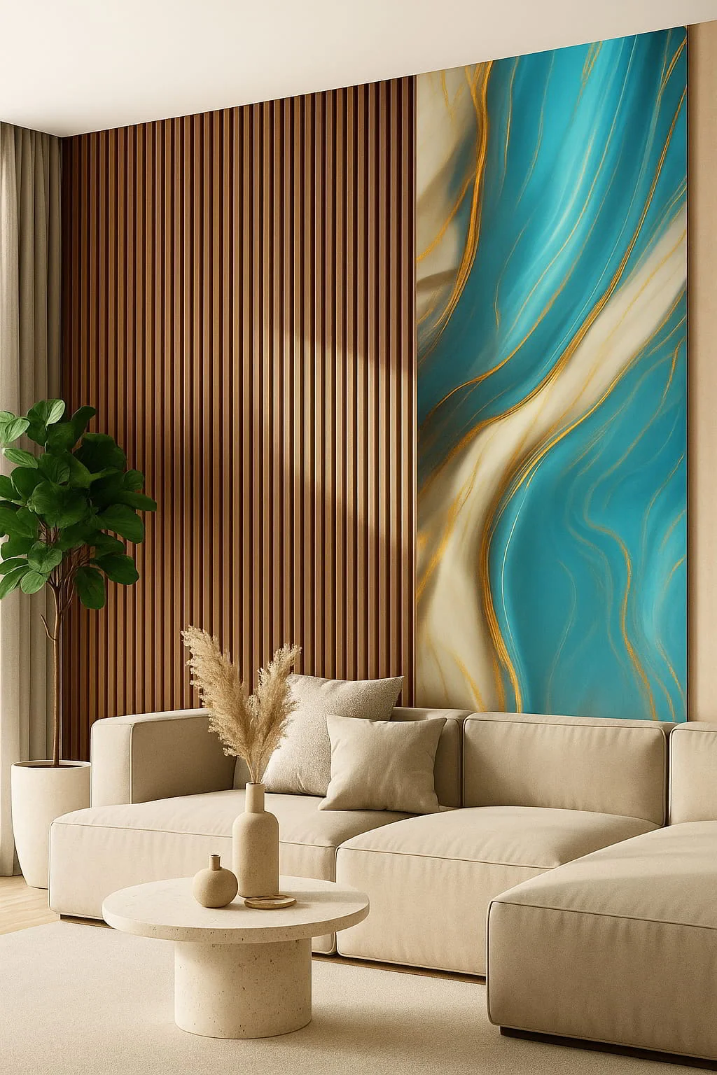 WPC Wall Panels with Aqua-Blue Marble Sheet – Elegant Interior Wall Design